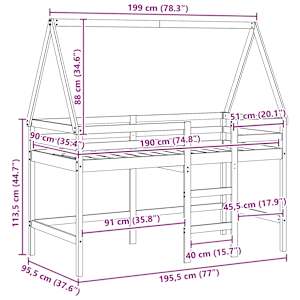 Rám postele loft Voskově Hnědá 90 x 190 cm Masivní borovice - obrázek 12