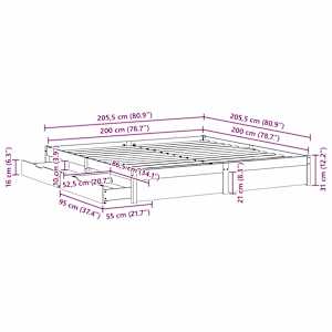 Rám postele Voskově hnědá 200 x 200 cm Masivní borovicové dřevo - obrázek 10