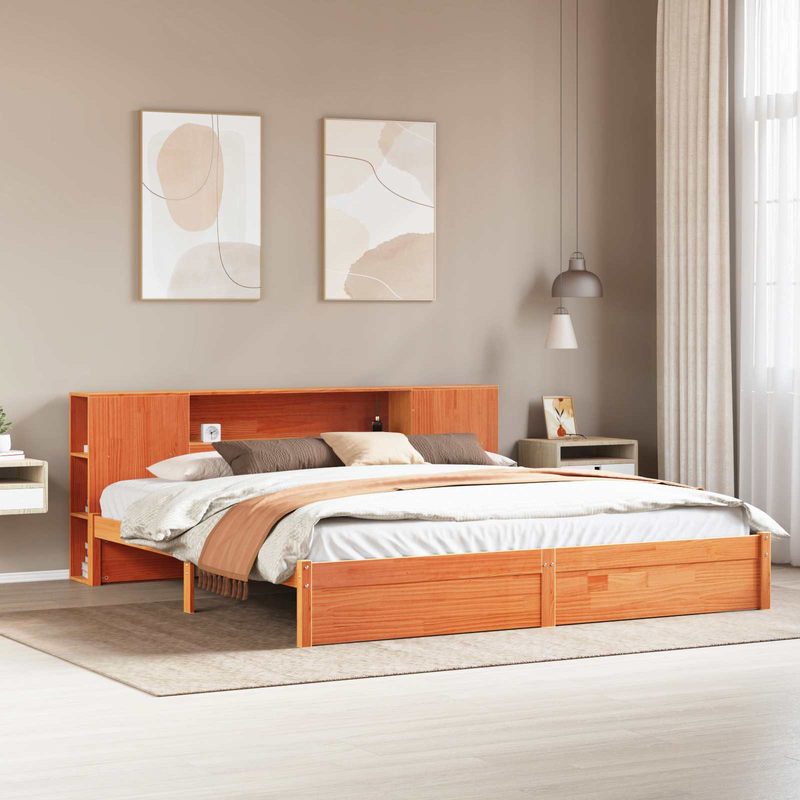 Bedframe met opberghoofdeksel 2 pcs Wasbruin Massief Vurenhout image 1