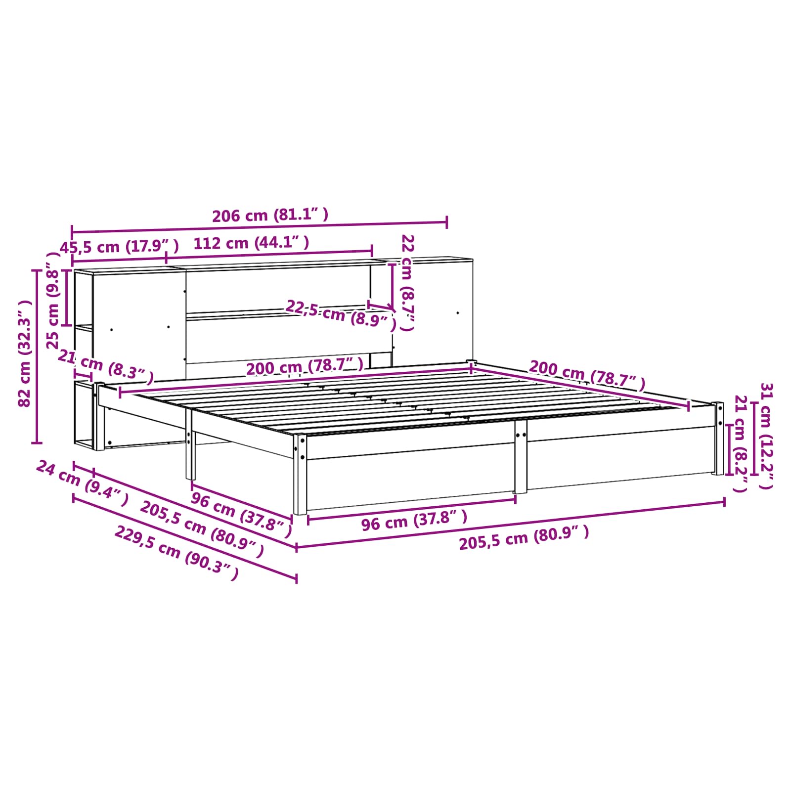 Bedframe met opberghoofdeksel 2 pcs Wasbruin Massief Vurenhout image 11