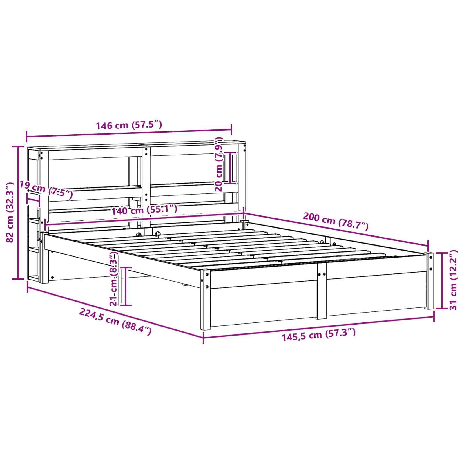 Bedframe met hoofdeinde Wasbruin 140 x 200 cm Massief Vurenhout image 12