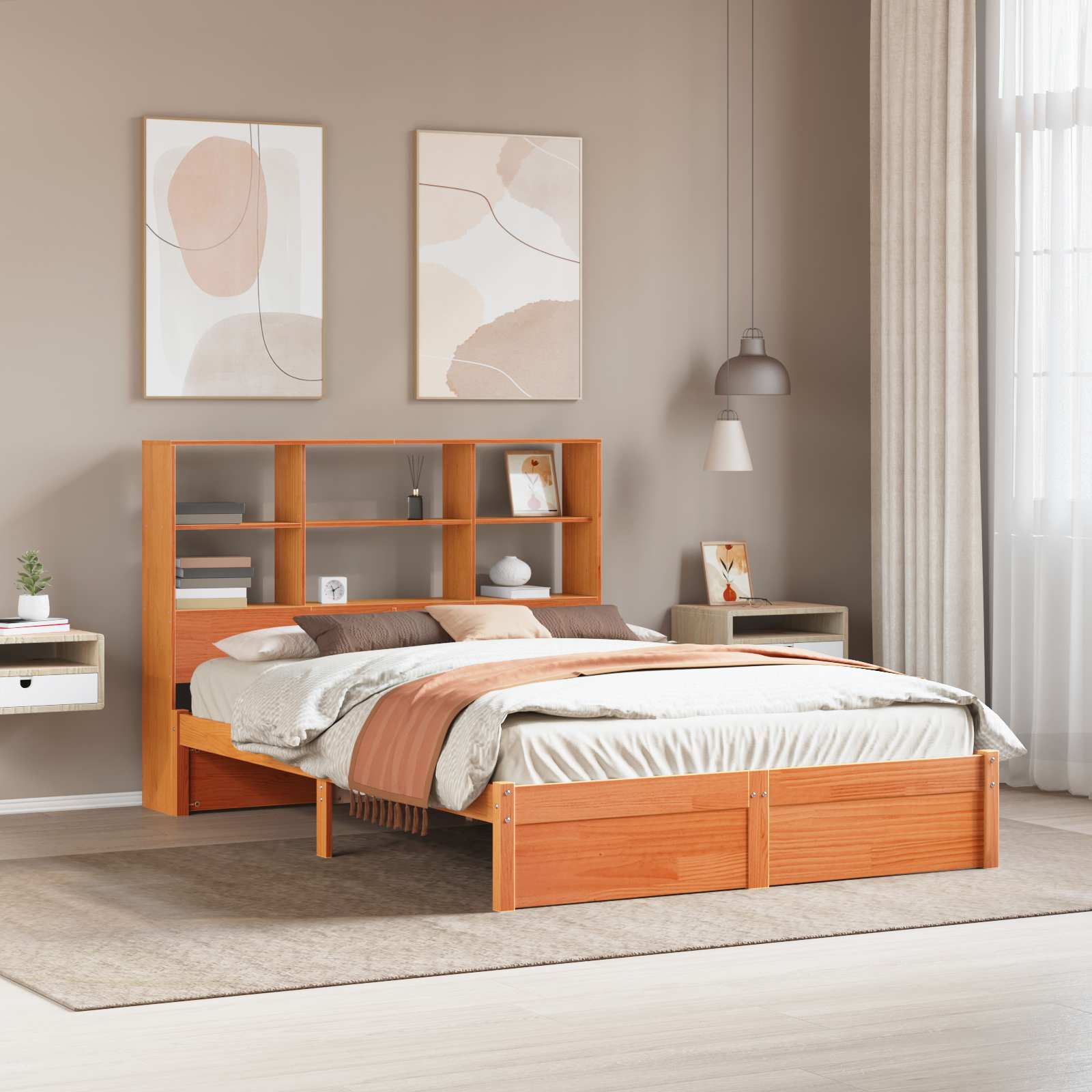 Boekenkast Bedframe Wasbruin 140 x 200 cm Massief Vurenhout image 1