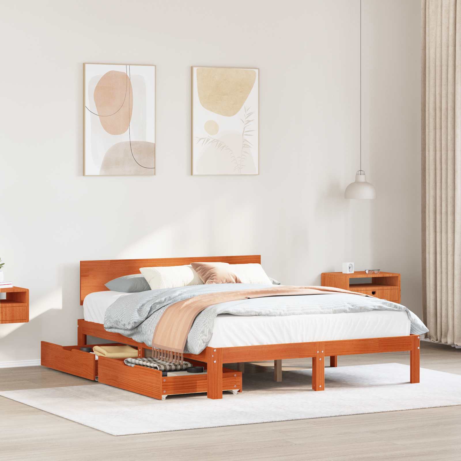 Bedframe met hoofdeinde 3 pcs Wasbruin Massief Vurenhout image 1