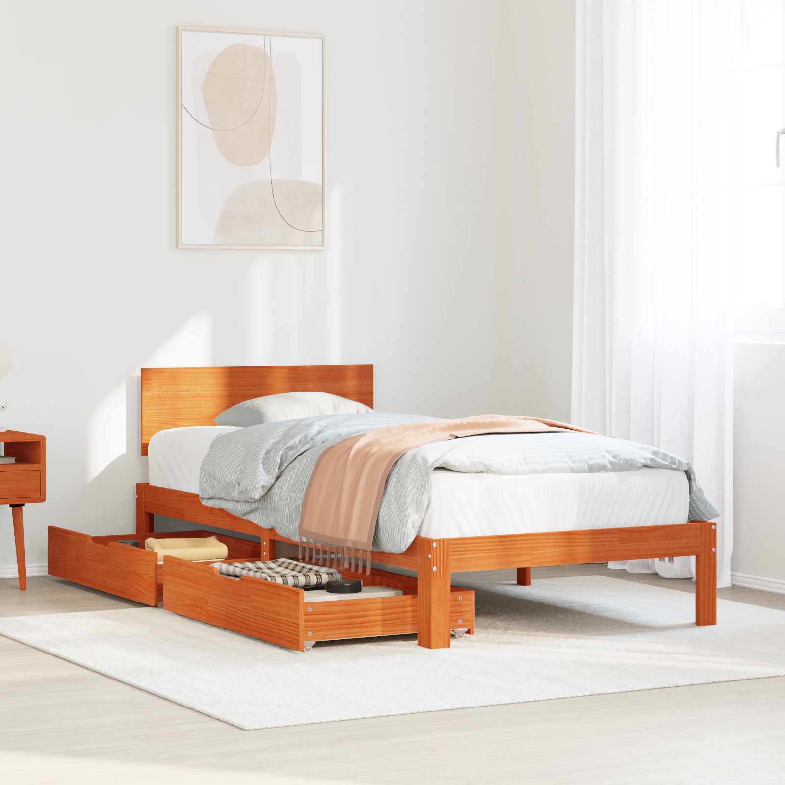 vidaXL Cadru de pat cu headboard 3 pcs Maroniu cerat Lemn de pin masiv