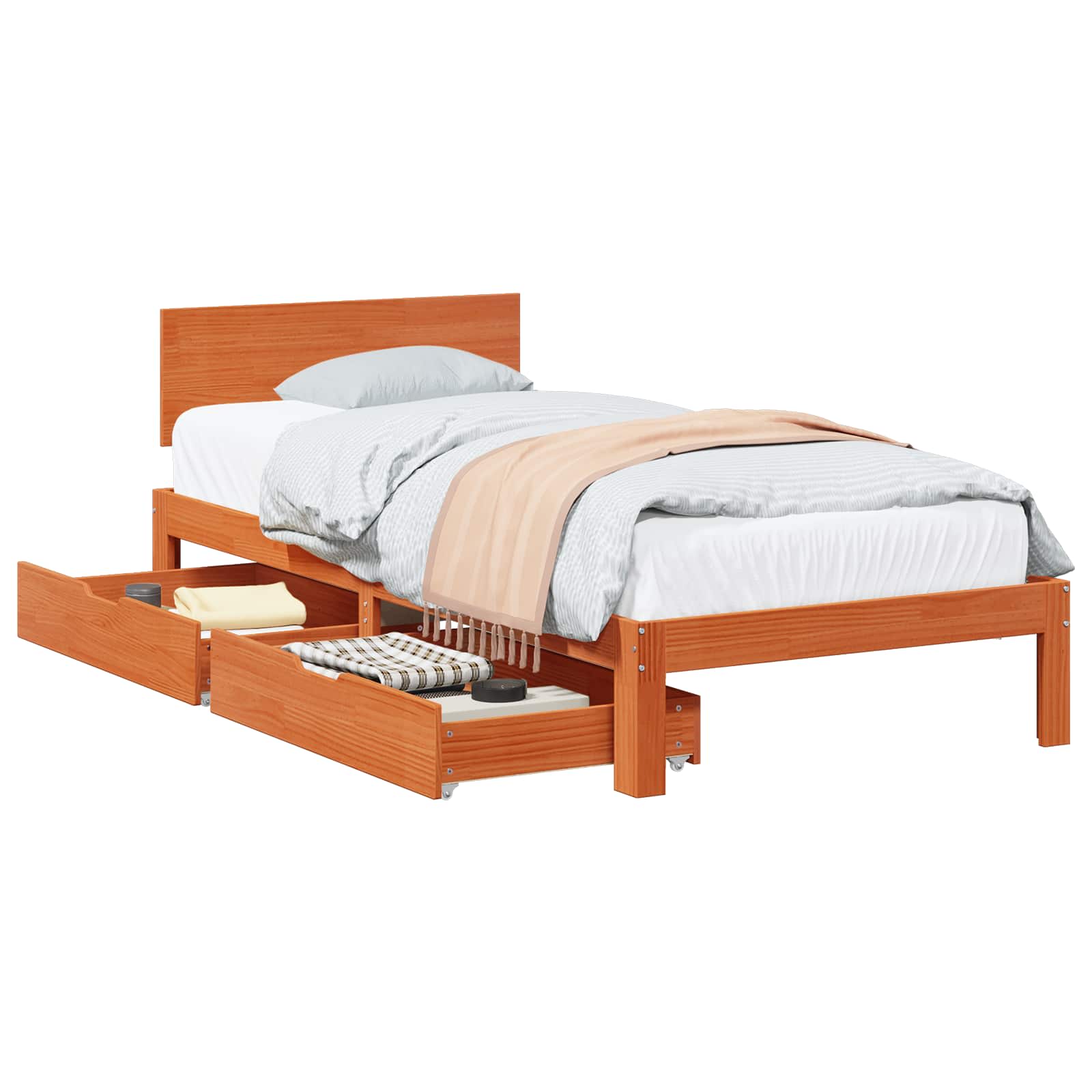 Bedframe met hoofdeinde 3 pcs Wasbruin Massief Vurenhout image 1