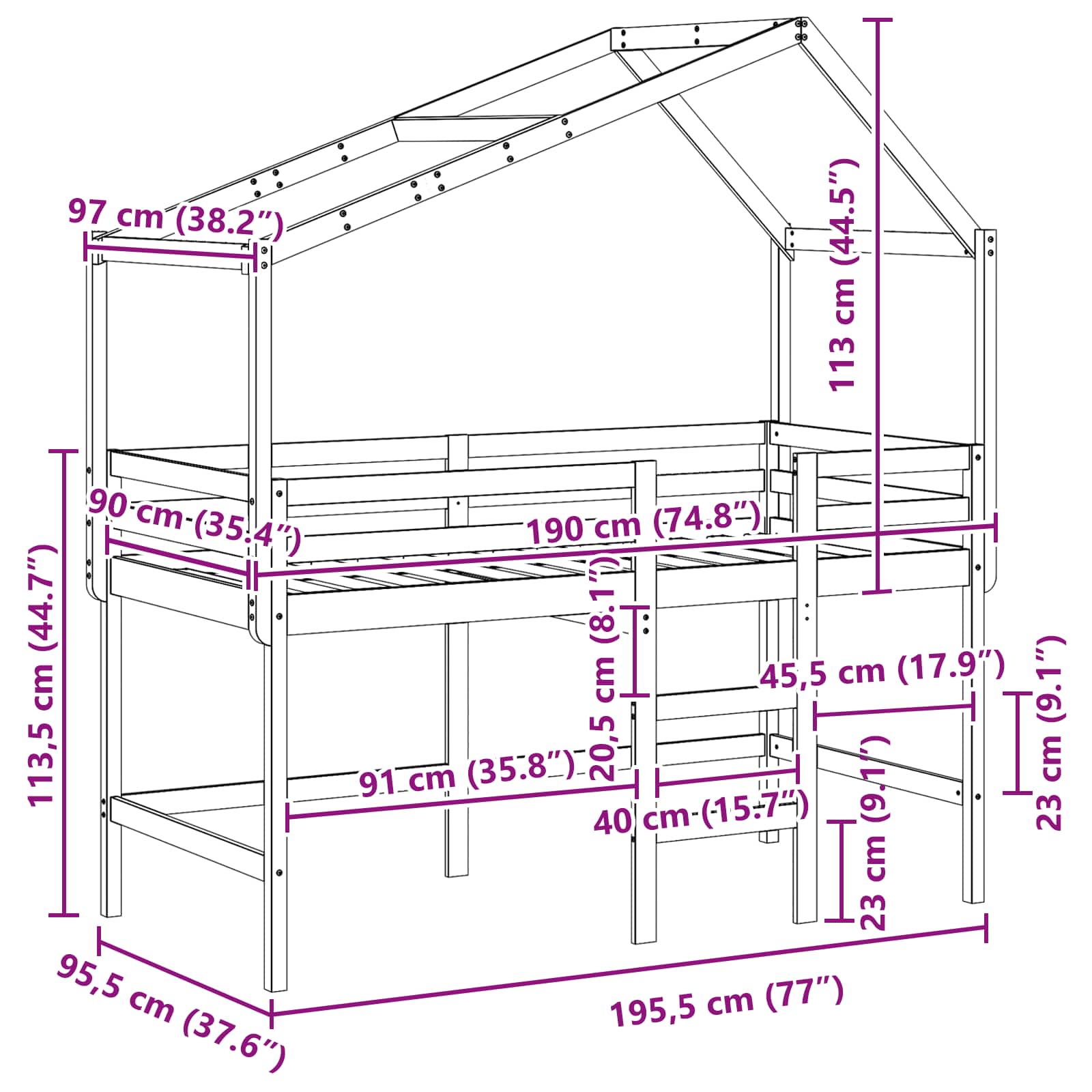 Loft Bed Frame size guide