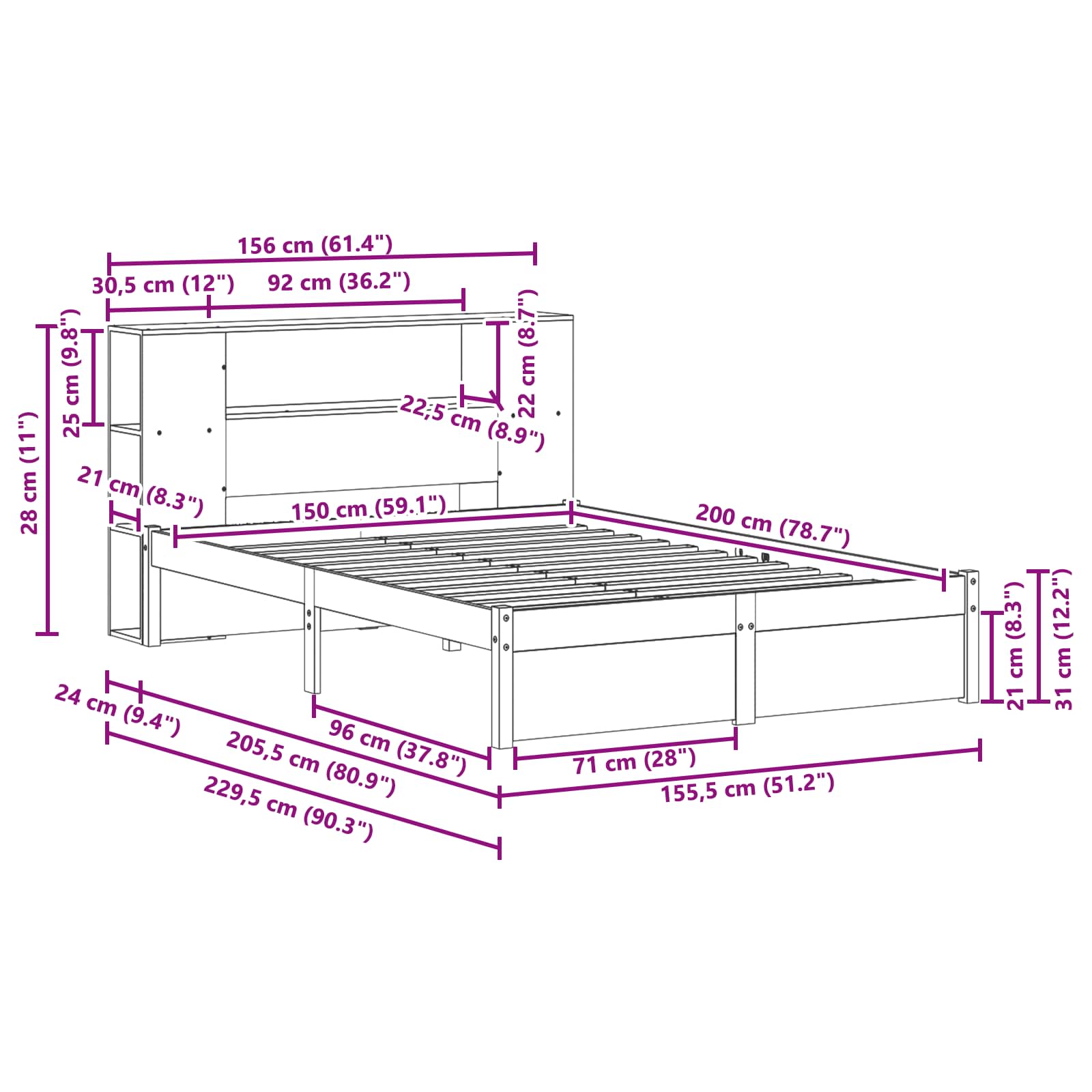 Bedframe met opberghoofdeksel 2 pcs Wasbruin Massief Vurenhout image 11