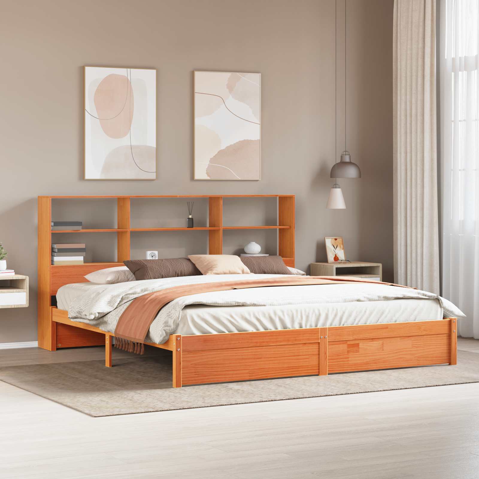 Boekenkast Bedframe Wasbruin 180 x 200 cm Massief Vurenhout image 1