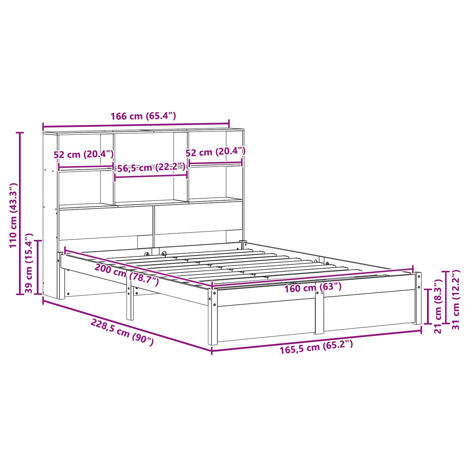 Boekenkast Bedframe Wasbruin 160 x 200 cm Massief Vurenhout image 11