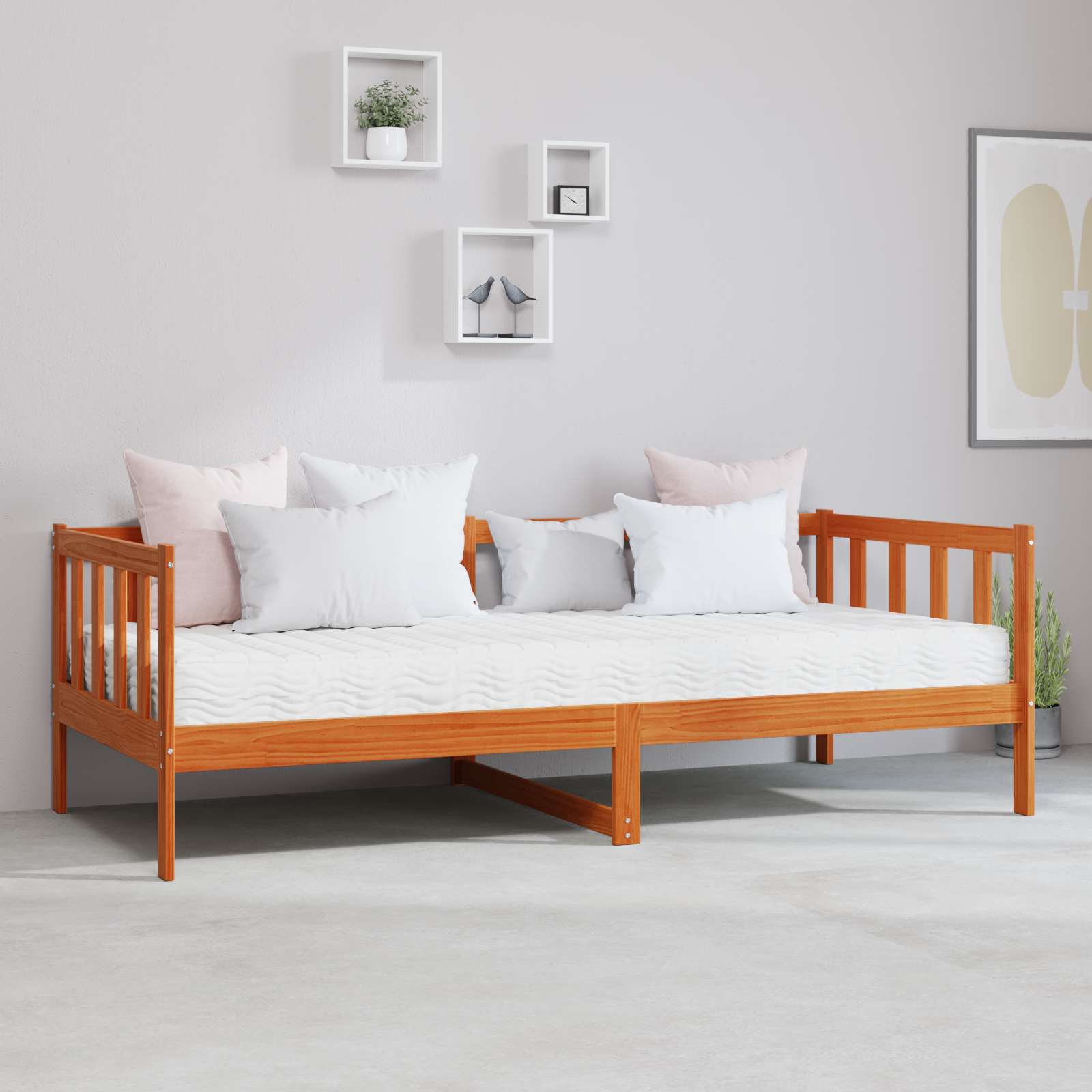 Thumbnail - vidaXL Tag-Bett mit Matratze Wachsbraun und Weiß 90 x 200 cm