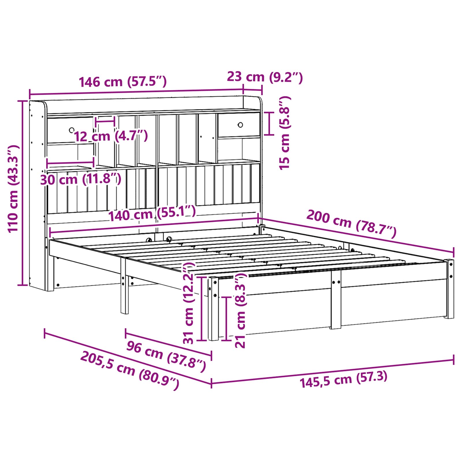 Boekenkast Bedframe Wasbruin 200 x 140 cm Massief Vurenhout image 11