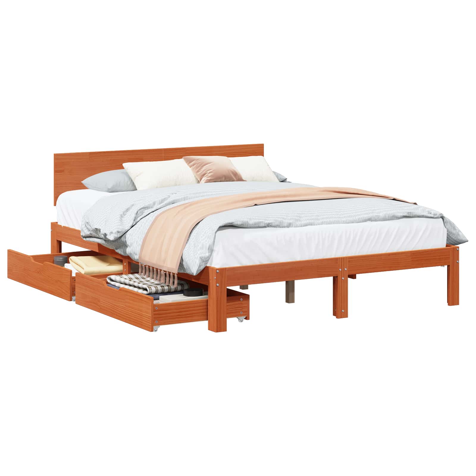 Bedframe met hoofdeinde 3 pcs Wasbruin Massief Vurenhout image 1
