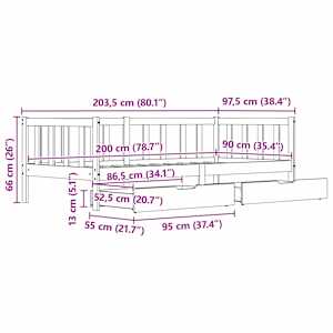 Daybed s čelo 3 pcs Voskově hnědá Masivní borovicové dřevo - obrázek 11