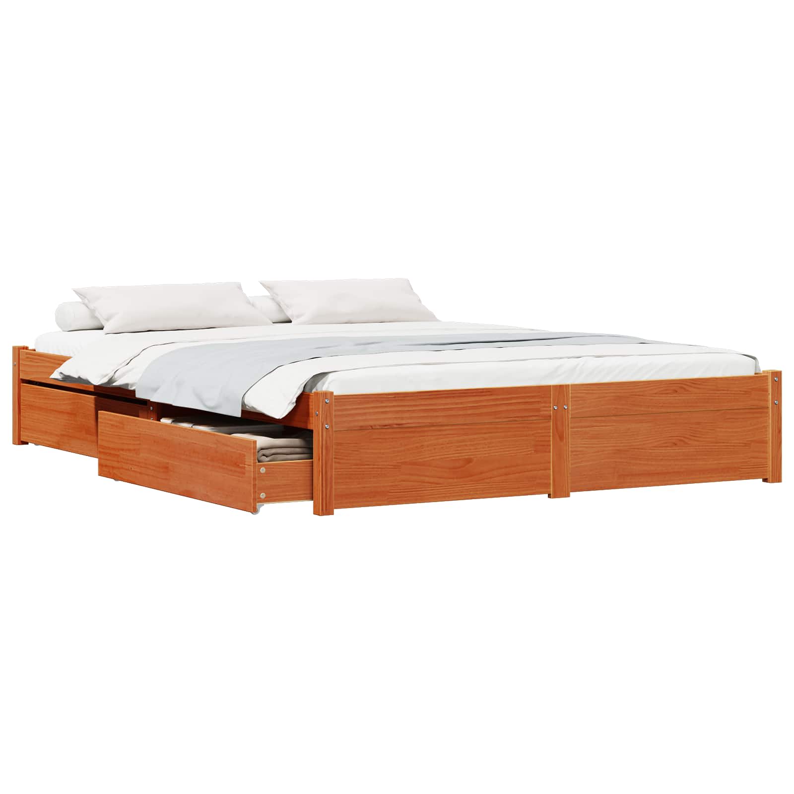 Bedframe met lade Wasbruin 150 x 200 cm Massief Vurenhout image 2