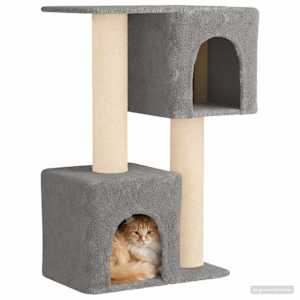 Kočičí strom se škrabacími sloupky sisal Světle šedá 114 cm - obrázek 3