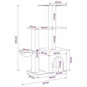 Kočičí strom se škrabacími sloupky sisal Tmavě šedá 133 cm - obrázek 8