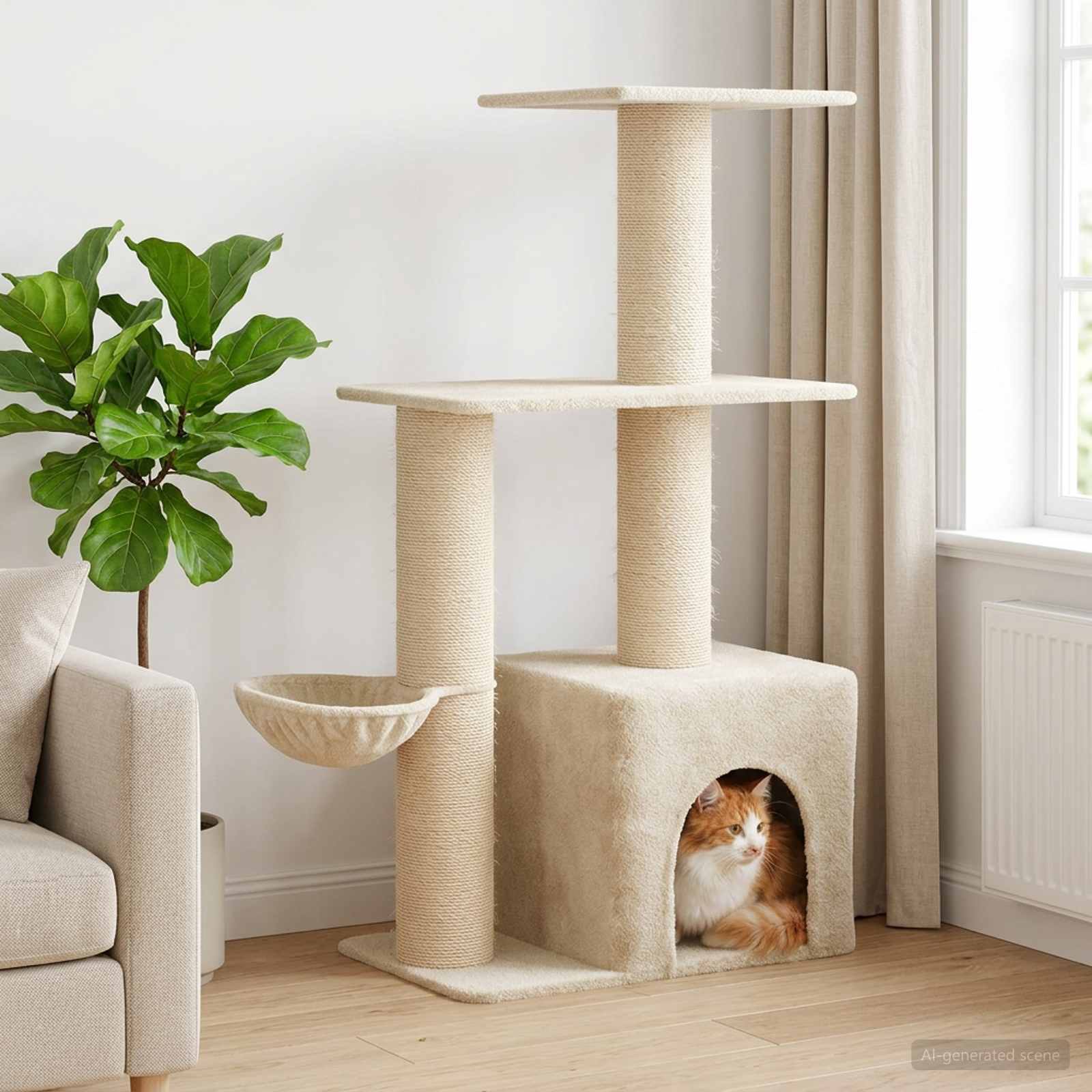 Kattenboom met sisal krabpalen Crèmekleurig 133 cm image 1