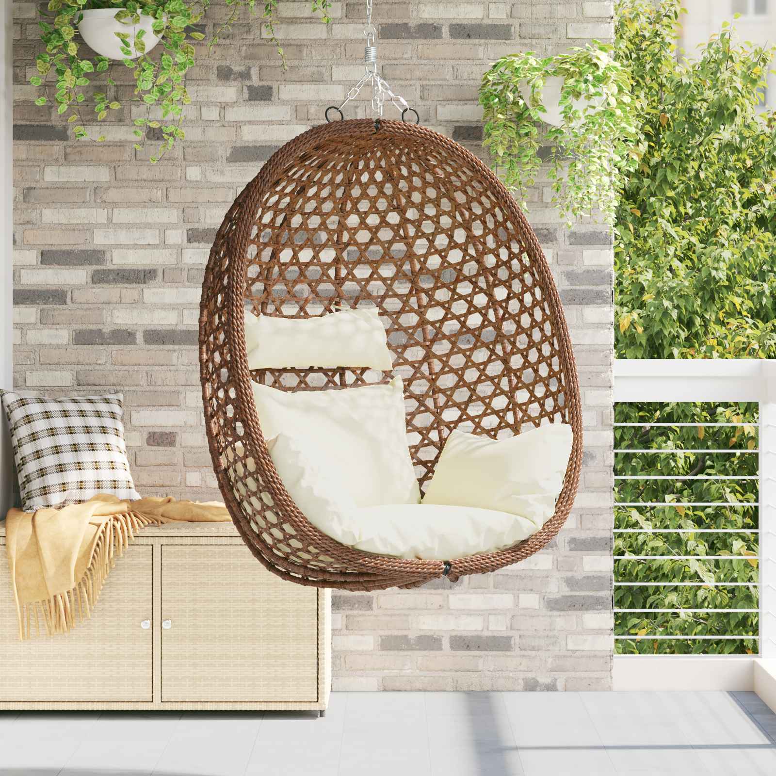 vidaXL Scaun suspendat tip ou fără suport poliratan 92 x 57,5 x 110 cm