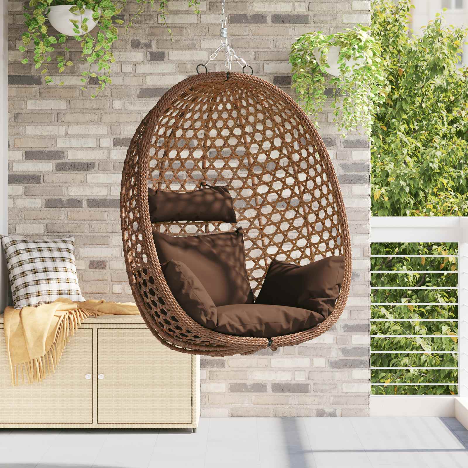 vidaXL Scaun suspendat tip ou fără suport Cafea 92 x 57,5 x 110 cm