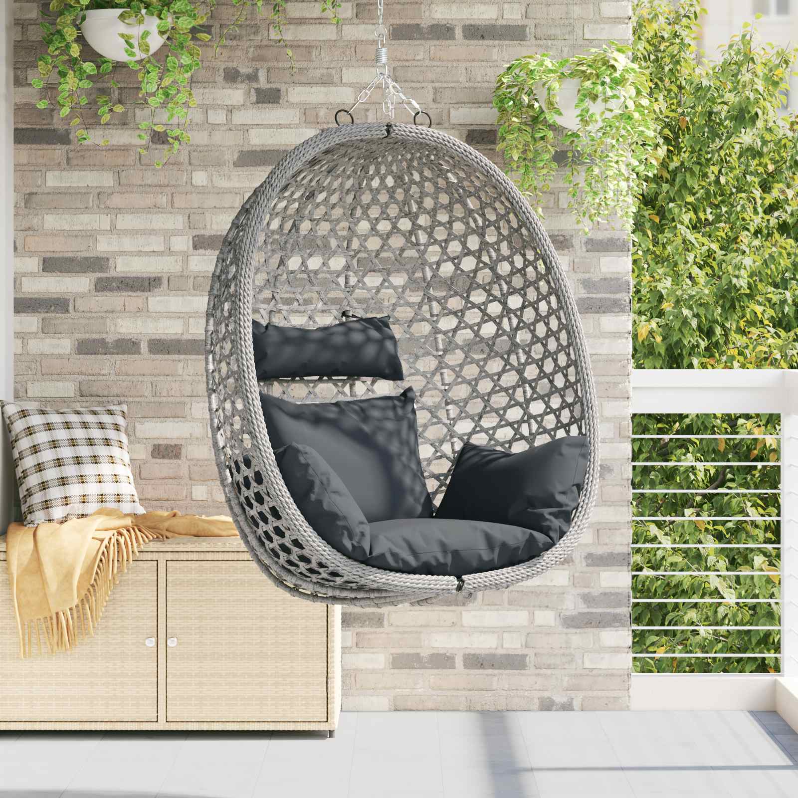 vidaXL Scaun suspendat tip ou fără suport Antracit și gri poliratan