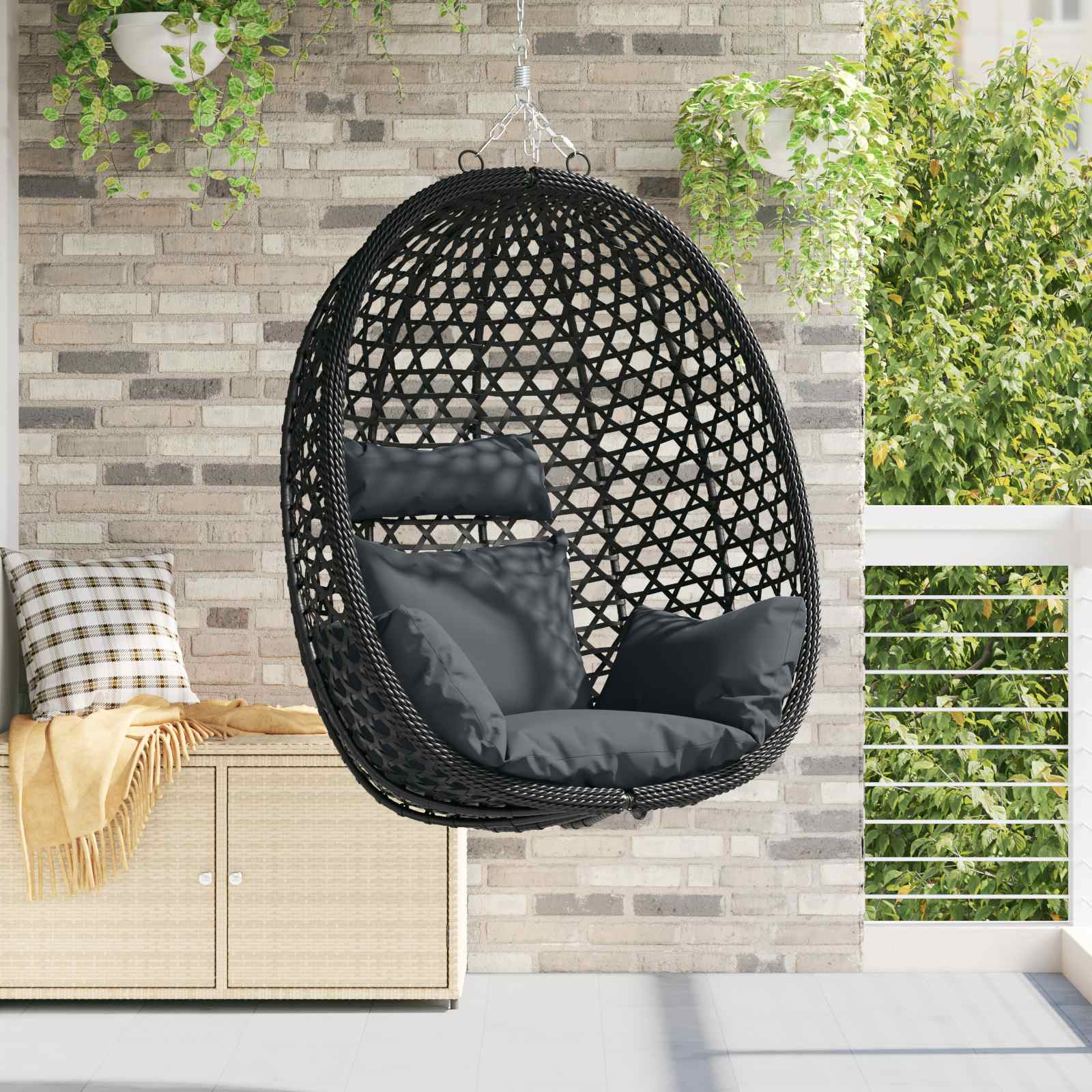 vidaXL Scaun suspendat tip ou fără suport Antracit și negru poliratan