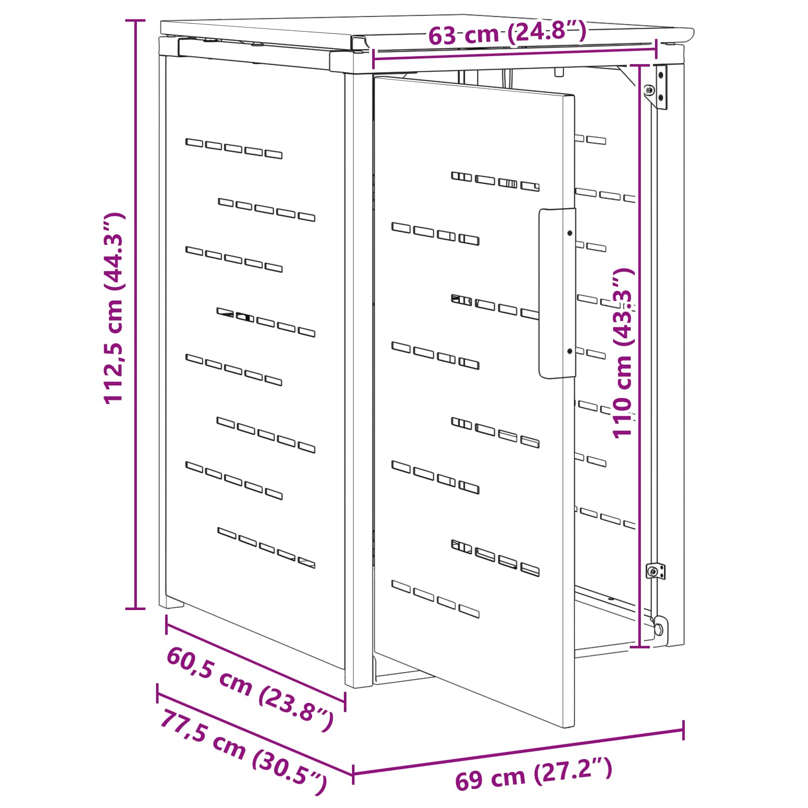 Opbergcontainer voor wielen voor 3 containers gemaakt van roestvrijstaal image 11