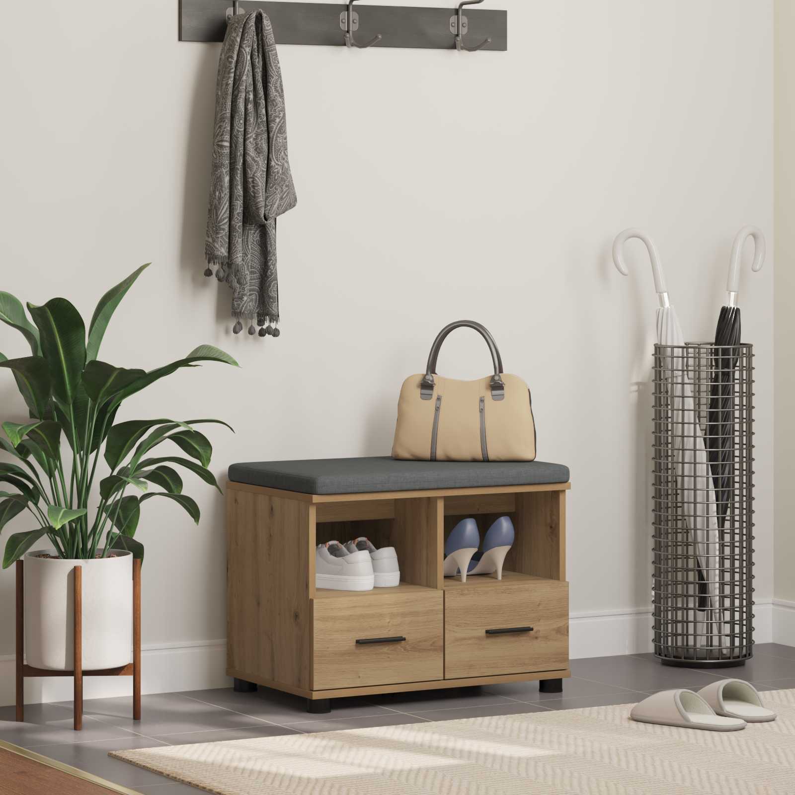 vidaXL Schuhbank mit Kissen Artisan-Eiche 60 x 38 x 46 cm