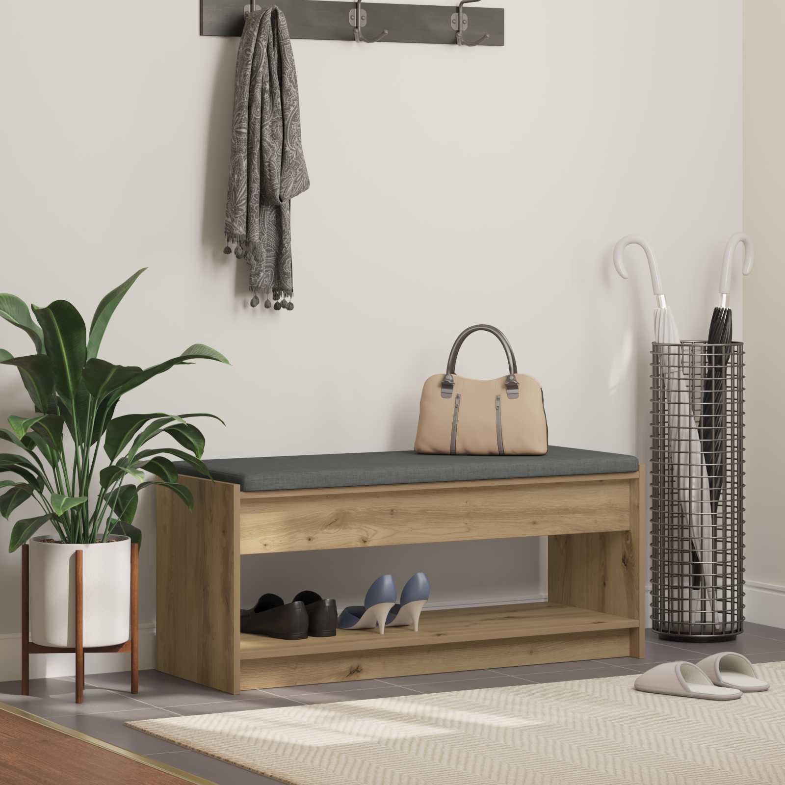 vidaXL Schuhbank mit Kissen Artisan-Eiche 103 x 38 x 45 cm