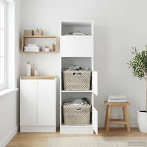 Omara za perilo s shranjevanjem z vrati Bela Konstruiran les