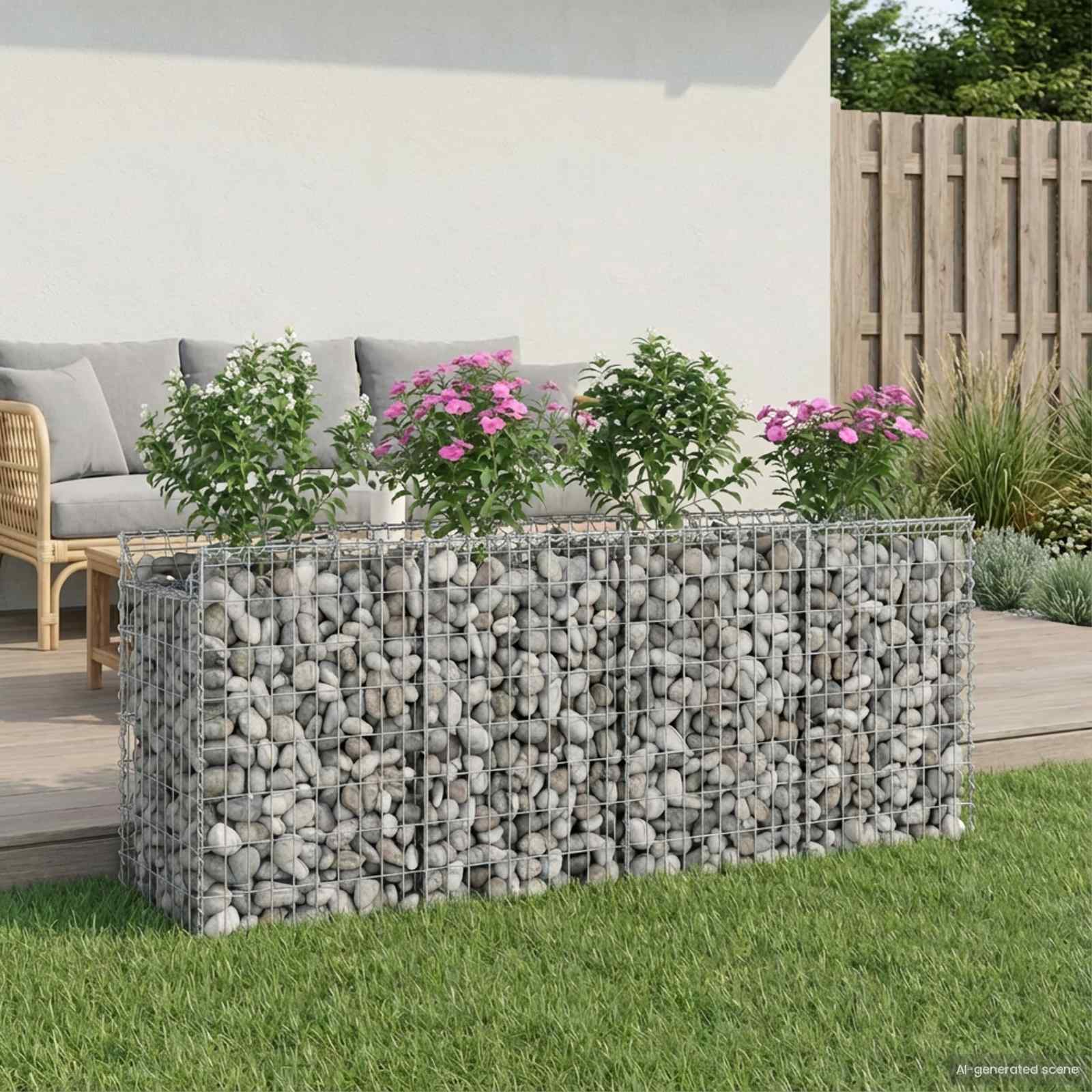 vidaXL Pat ridicat din gabion 2 pcs Argintiu