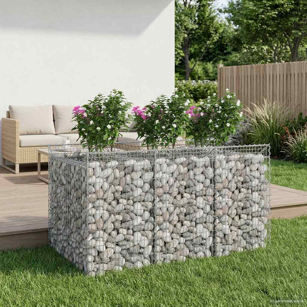 vidaXL Pat ridicat din gabion 2 pcs Argintiu