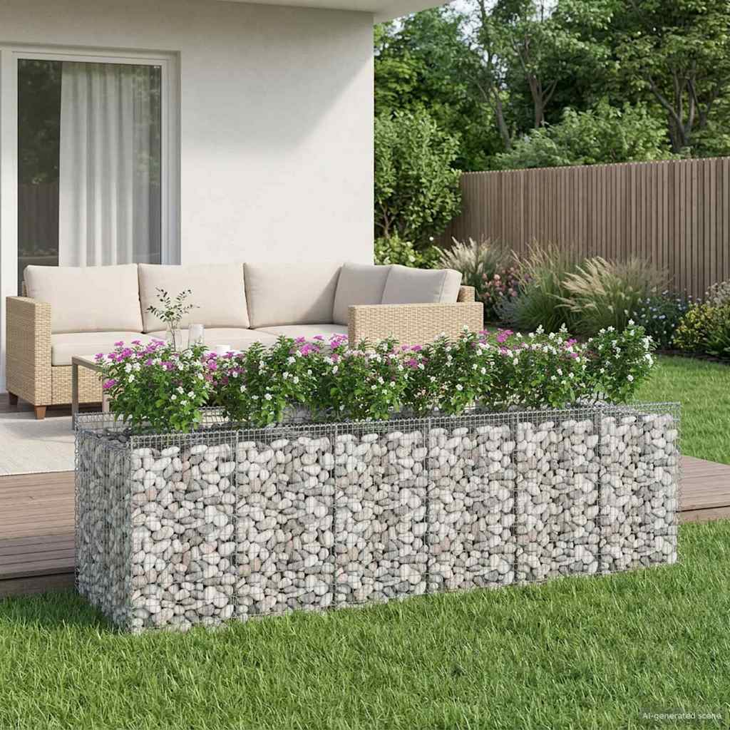vidaXL Pat ridicat din gabion 3 pcs Argintiu