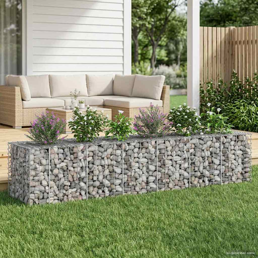 Gabion emelt ágy 2 pcs Ezüst 260 x 60 x 55 cm Horganyzott acél