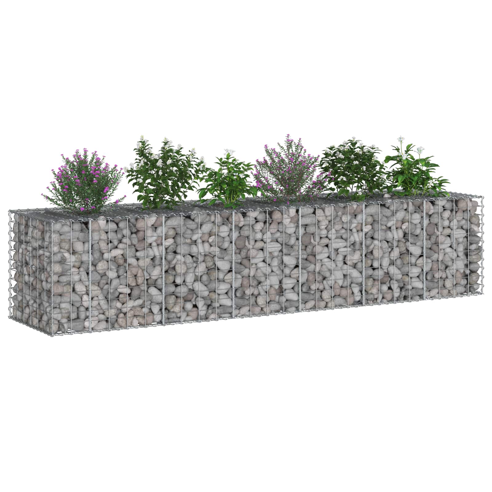 Gabion emelt ágy 2 pcs Ezüst 260 x 60 x 55 cm Horganyzott acél