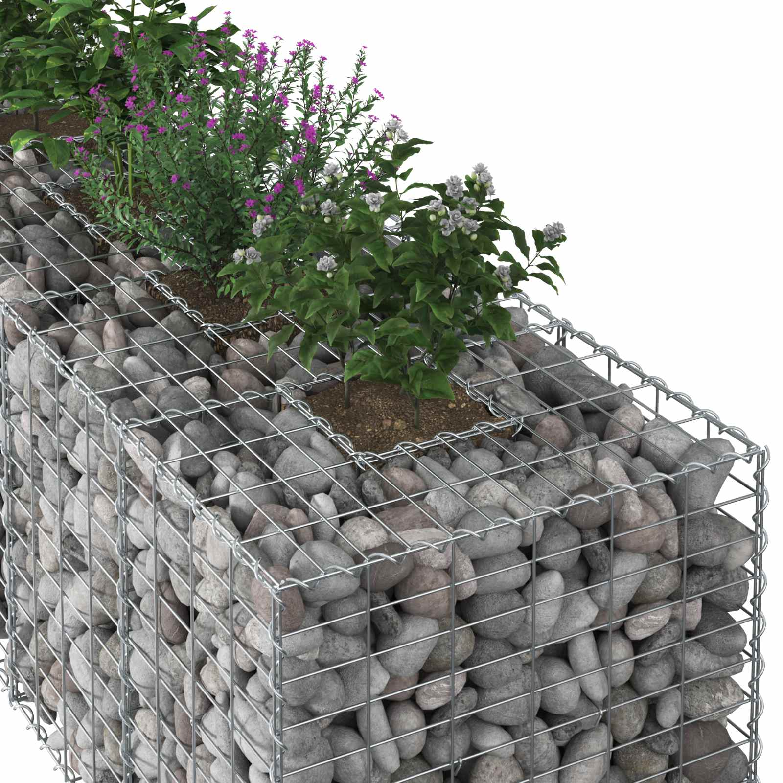 Gabion emelt ágy 2 pcs Ezüst 260 x 60 x 55 cm Horganyzott acél