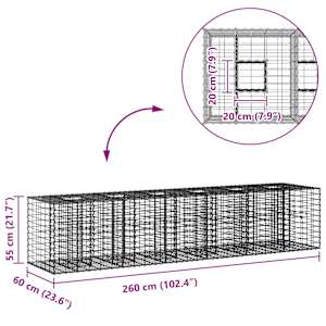 Gabionový vyvýšený záhon 2 pcs Stříbrná 260 x 60 x 55 cm - obrázek 8