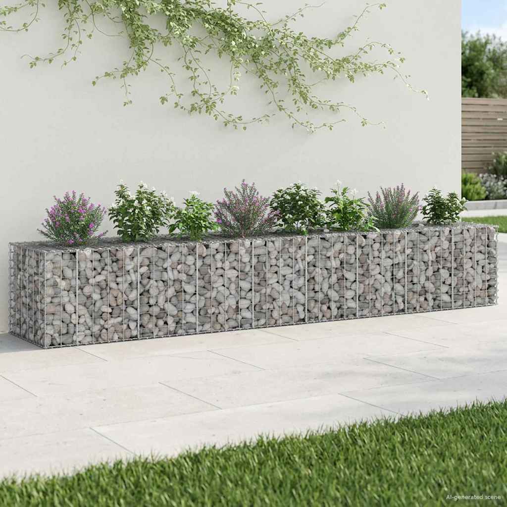 vidaXL Pat ridicat din gabion 2 pcs Argintiu 340 x 60 x 55 cm