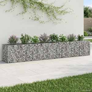 Gabionska dvignjena postelja 2 pcs srebrna 340 x 60 x 55 cm