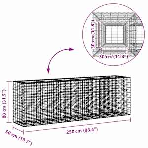 Gabionový vyvýšený záhon 2 pcs Stříbrná 250 x 50 x 80 cm - obrázek 8