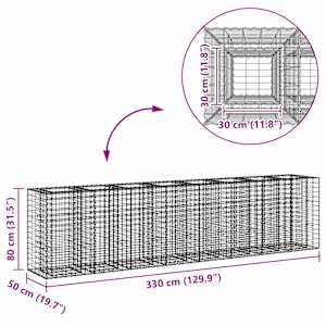 Gabionový vyvýšený záhon 2 pcs Stříbrná 330 x 50 x 80 cm - obrázek 10