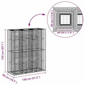 Gabionový vyvýšený záhon 2 pcs Stříbrná 130 x 50 x 150 cm - obrázek 8