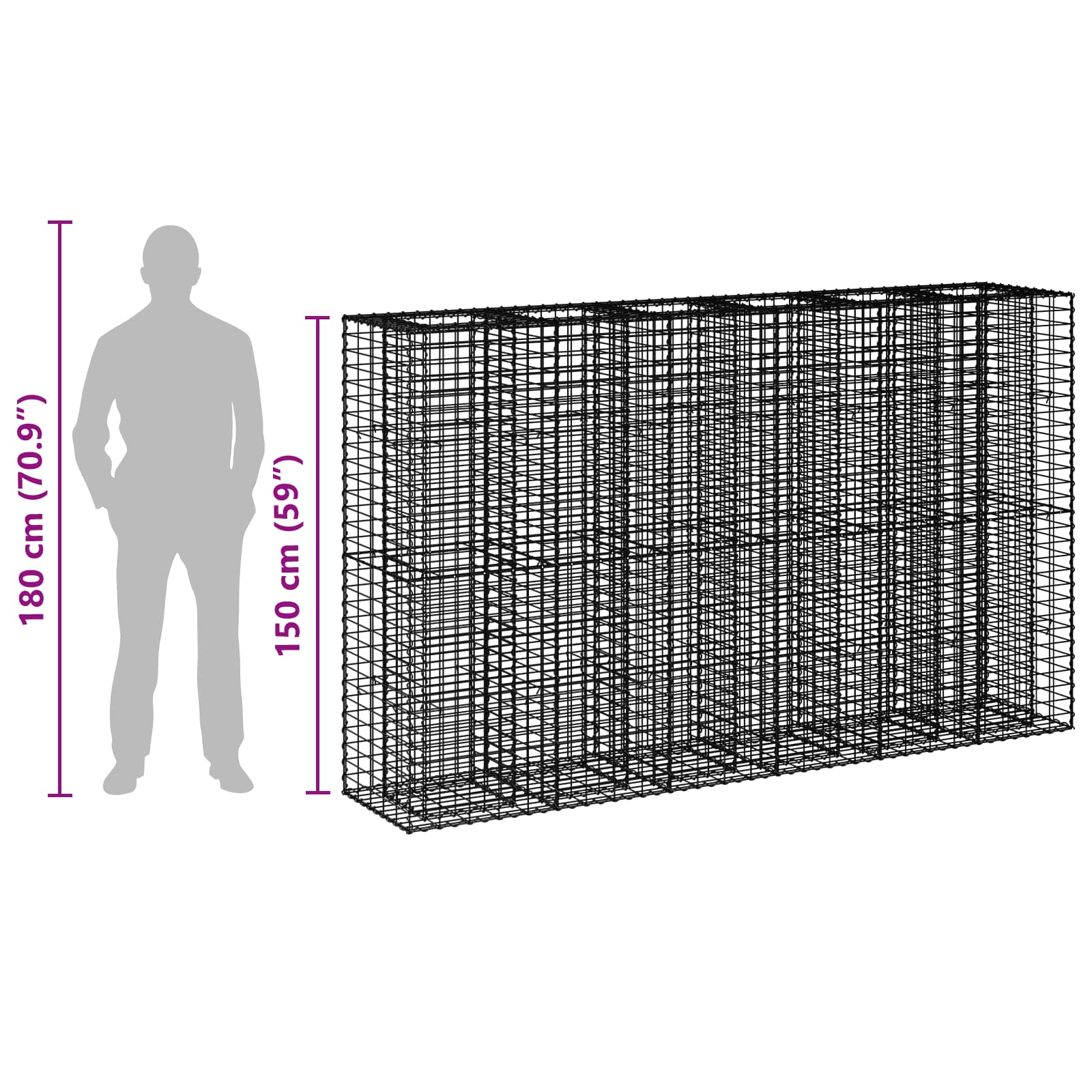 Gabion emelt ágy 3 pcs Ezüst 250 x 50 x 150 cm Horganyzott acél