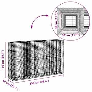 Gabionový vyvýšený záhon 3 pcs Stříbrná 250 x 50 x 150 cm - obrázek 8