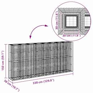 Gabionový vyvýšený záhon 4 pcs Stříbrná 330 x 50 x 150 cm - obrázek 8