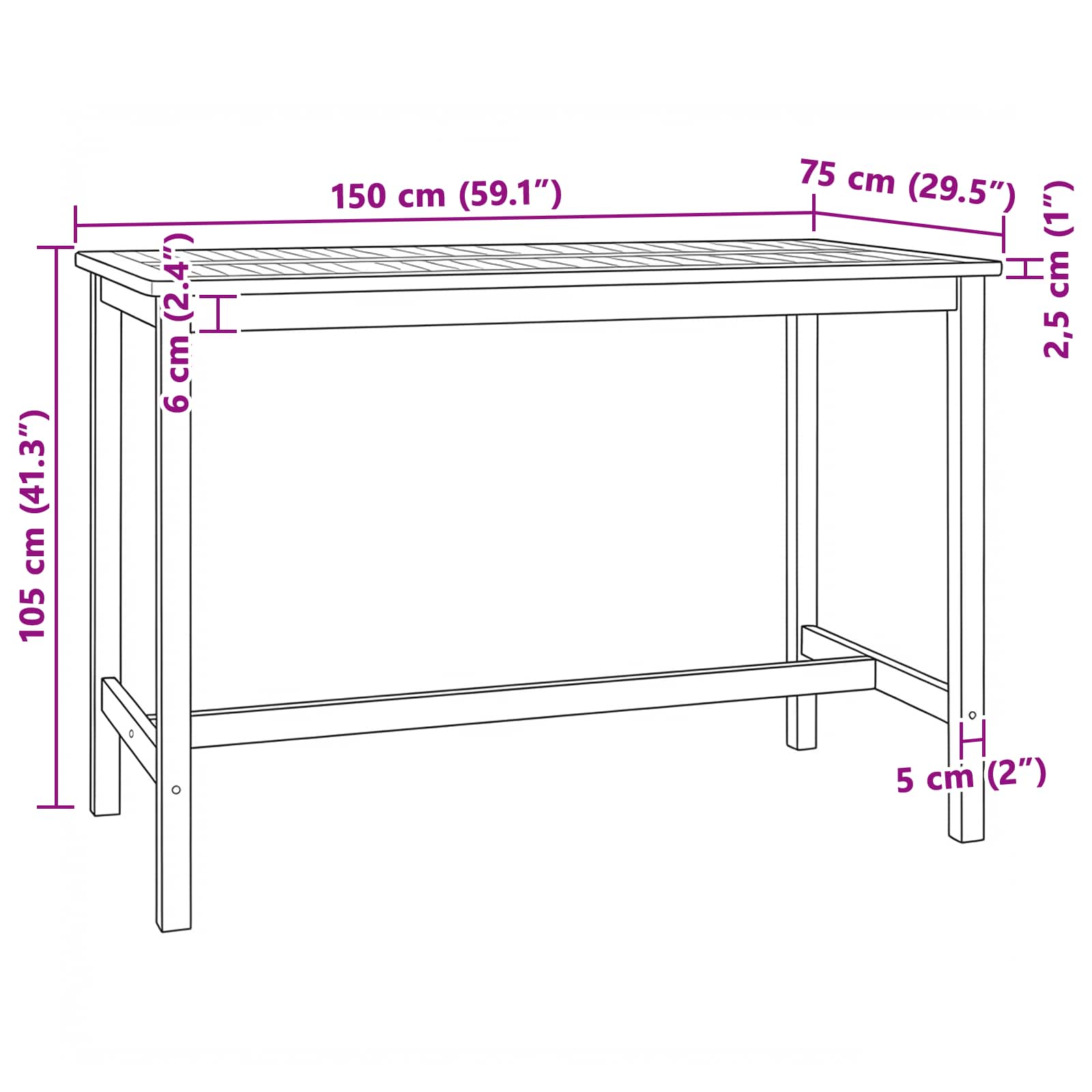 Bartafel Naturel 150 x 75 x 105 cm Massief Teakhout image 8