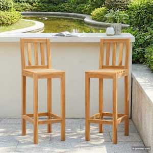 Barski stol 2 pcs Naravna Trden tikov les