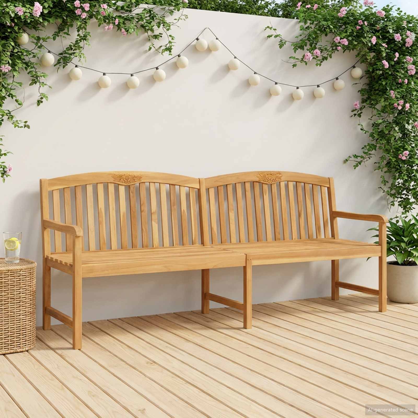 vidaXL Bancă din lemn sculptată manual cu flori natural