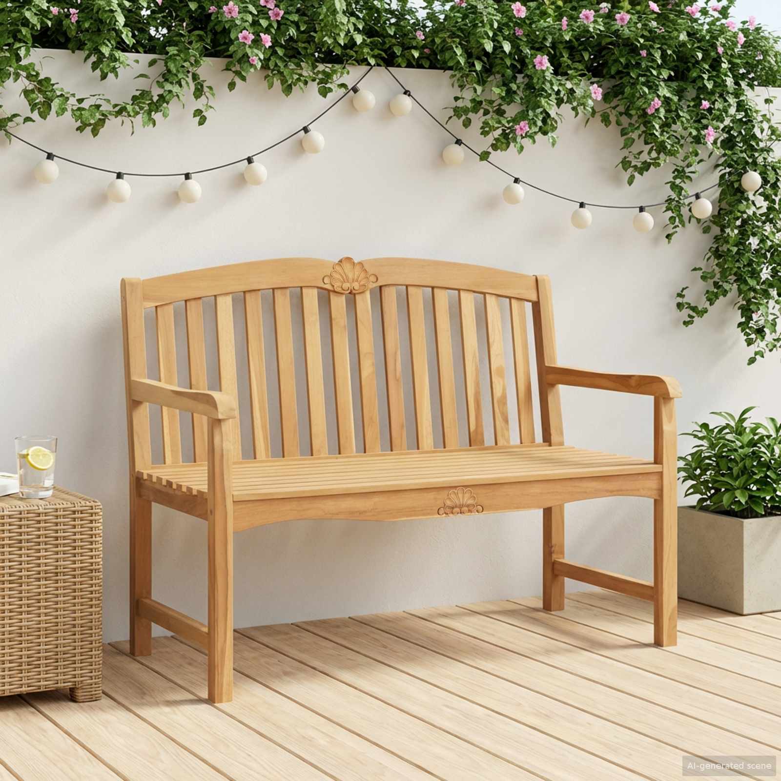 vidaXL Bancă din lemn sculptată manual cu flori natural