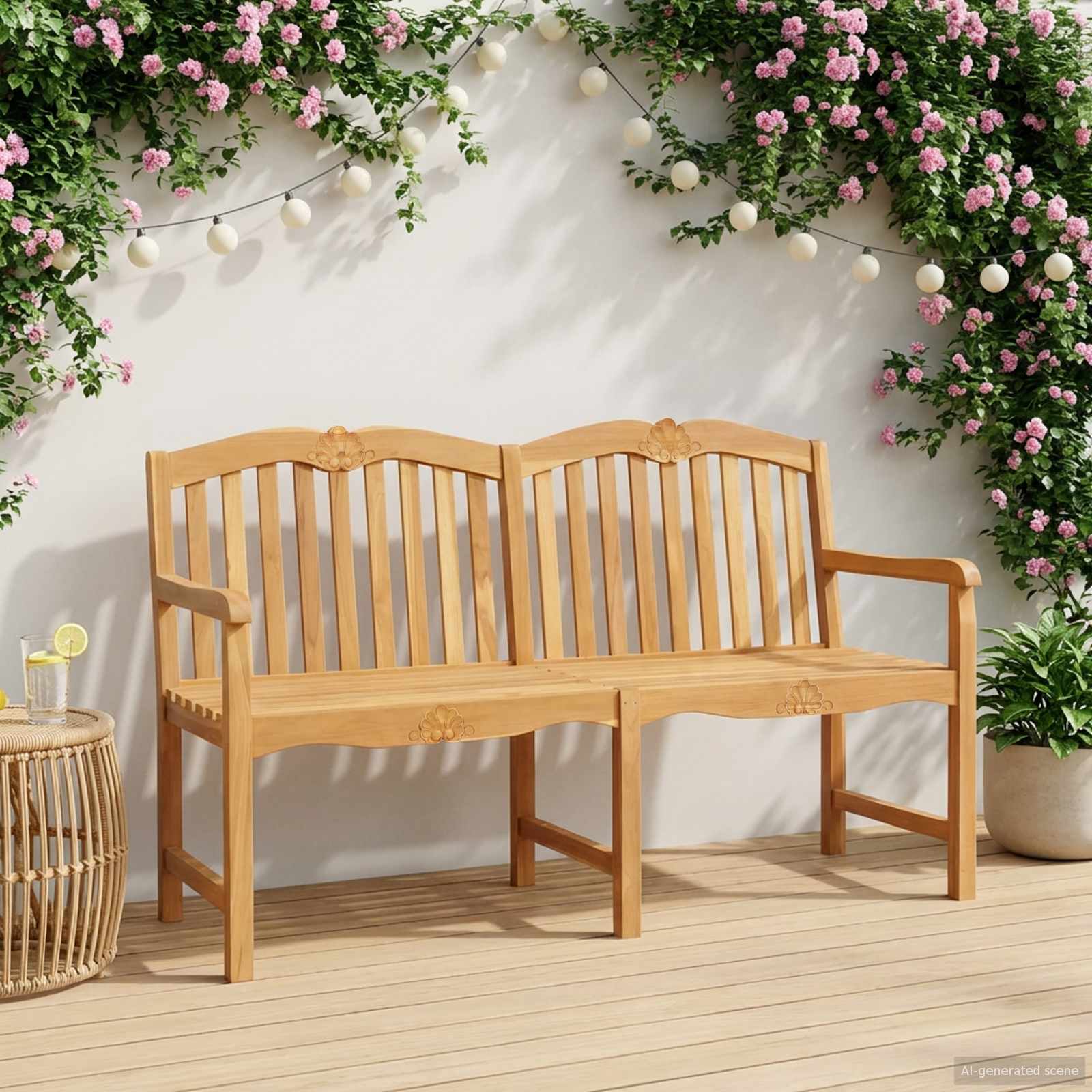 vidaXL Bancă din lemn sculptată manual cu flori natural