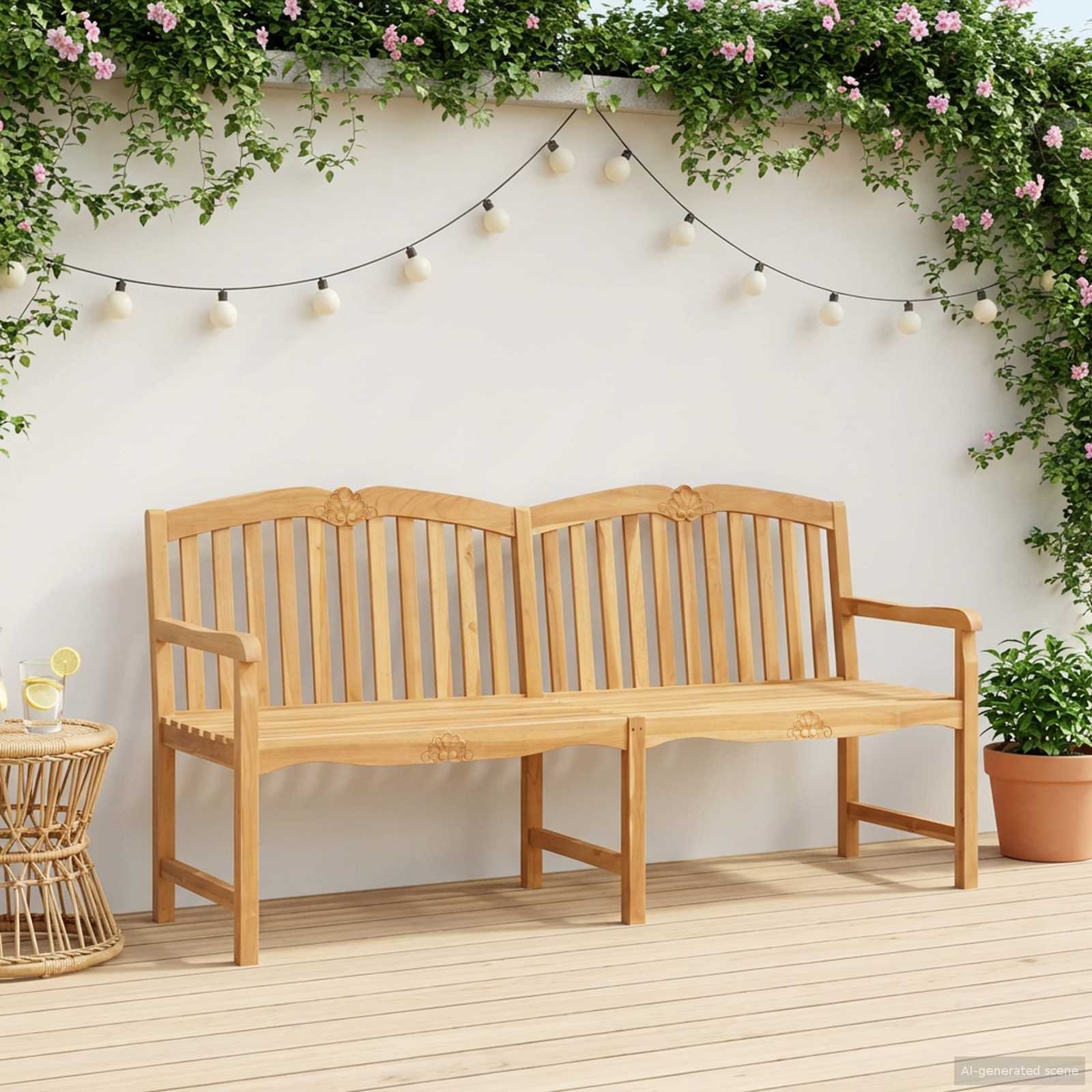 vidaXL Bancă din lemn sculptată manual cu flori natural